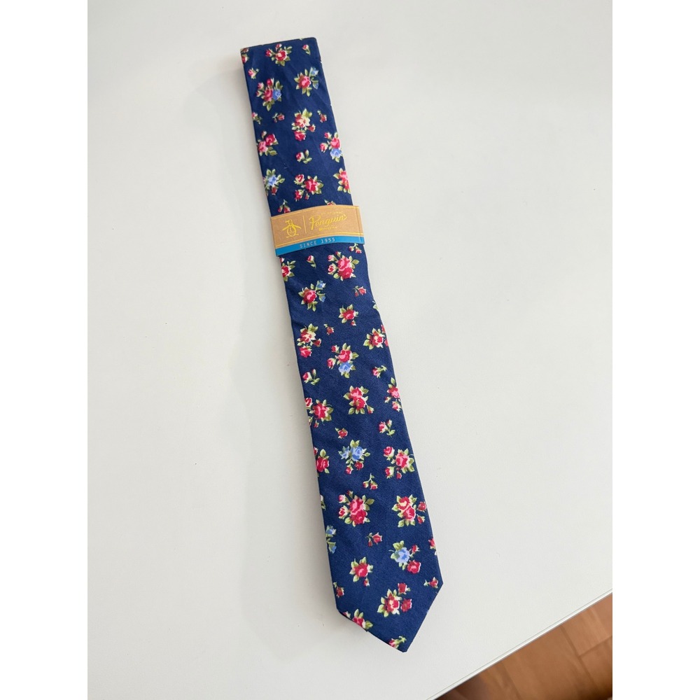 Original Penguin Mardy Floral Skinny‎ Tie Navy Blue Red Pink Flower NWT